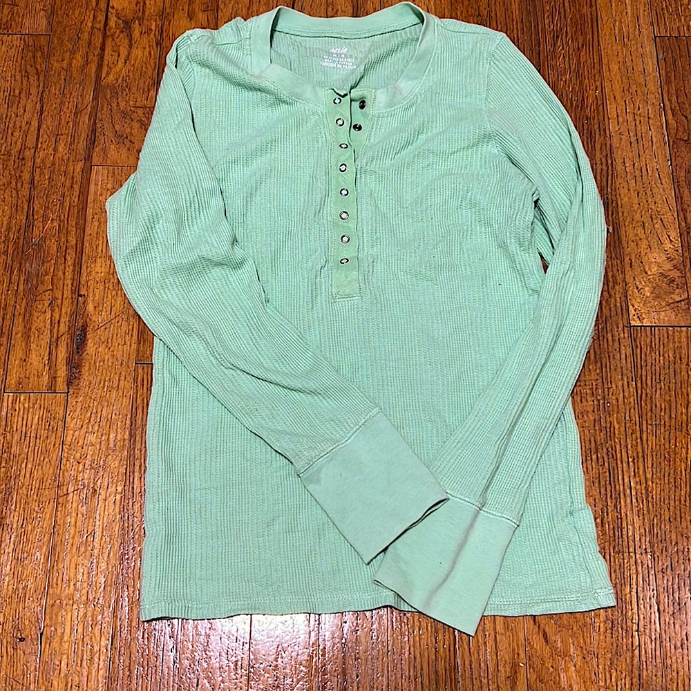 Aerie Lime Green Henley Ribbed Shirt